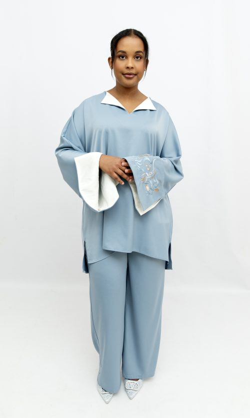 Blue Embroidered Sleeve Set