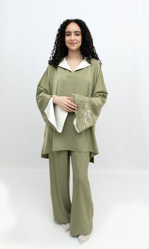 Olive Embroidered Sleeve Set
