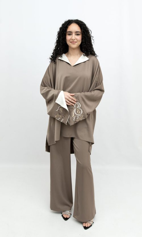 Coffee Embroidered Sleeve Set