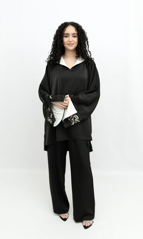 Black Embroidered Sleeve Set